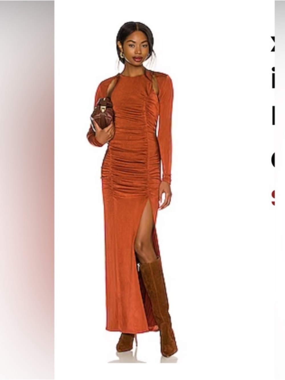 House of Harlow 1960 Karow Rust Long-Sleeve Ruched Maxi Dress